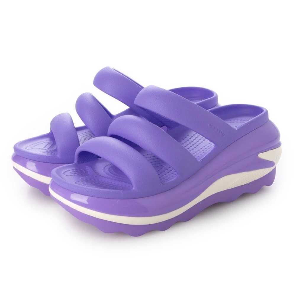 CROCS Mega Crush Purple Triple-Strap Platform Slides New W8
